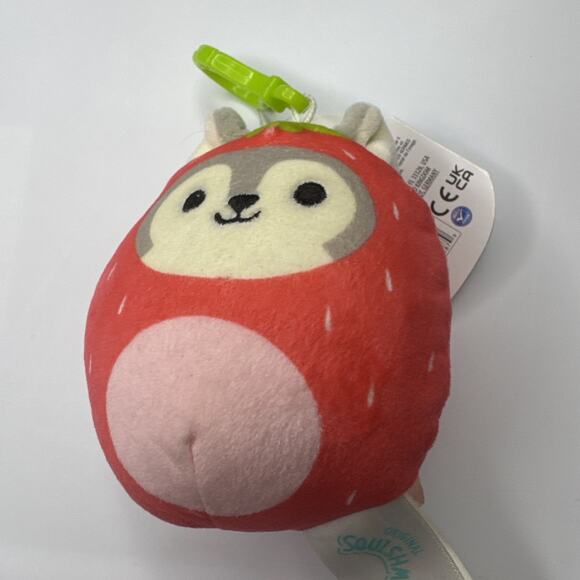 Kellytoy Other - Squishmallow Kellytoy Plush Ryan the Husky as Strawberry Clip On 3.5" NWT